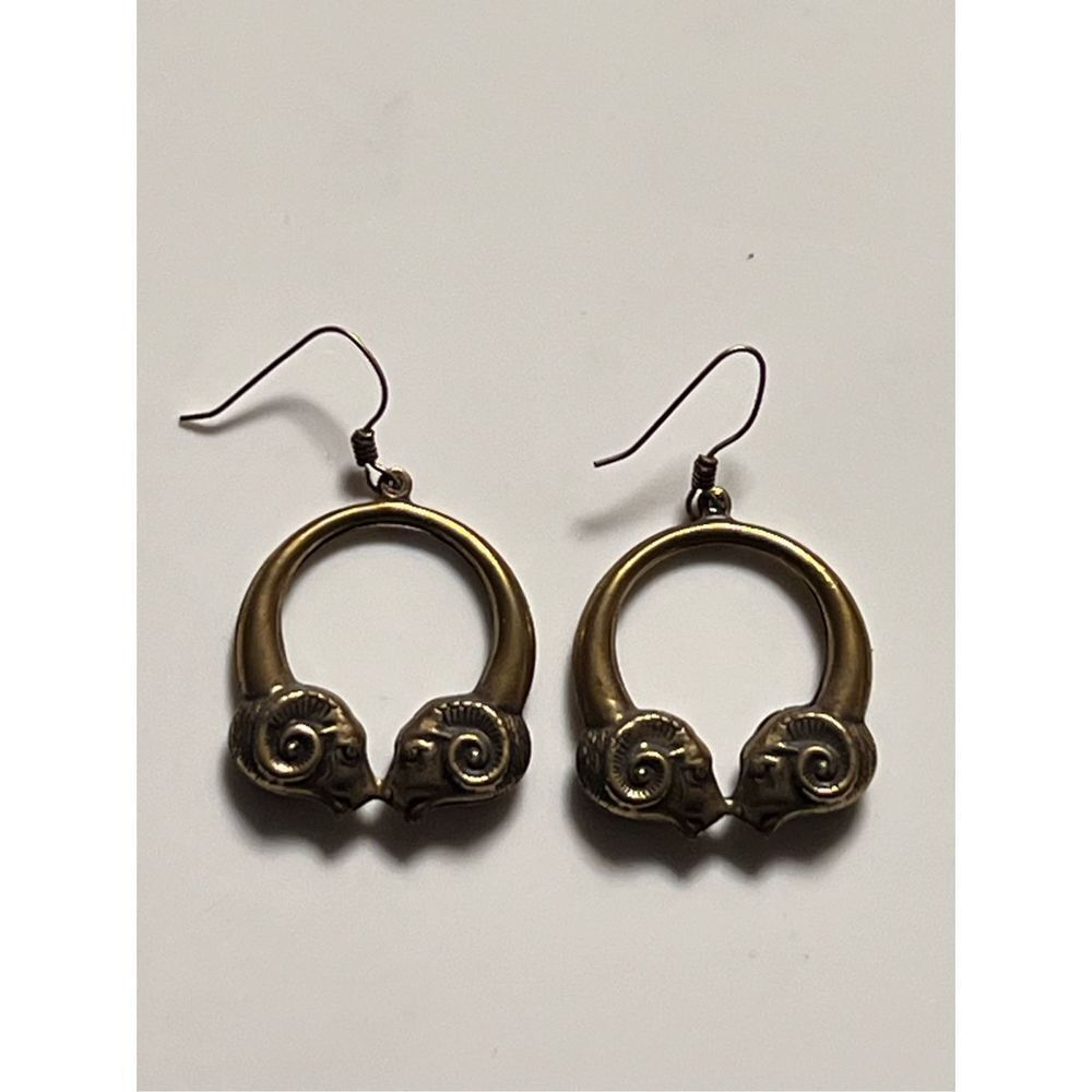 Double Ram Hoop Dangle Earrings Vintage Women Designer Jewelry
